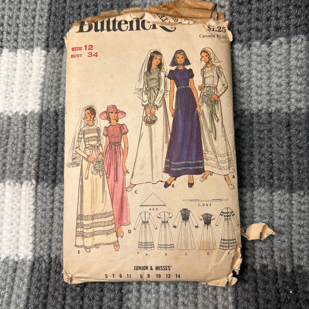 Butterick Sewing Pattern 6284 Size 12 CUT‎ Vintage Prairie Victorian Bridal Boho